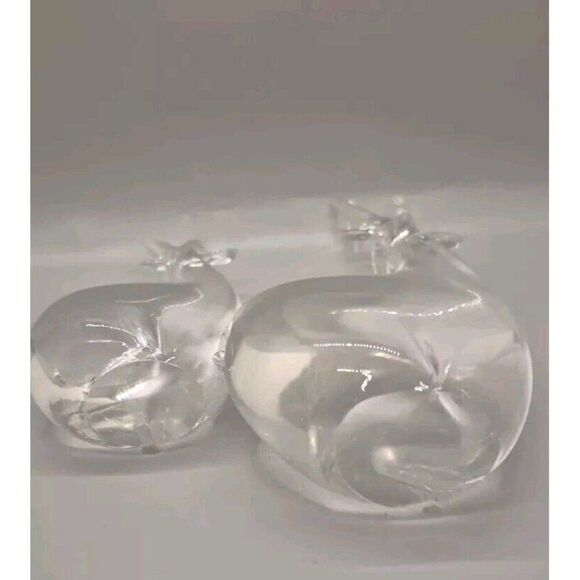 Set Of 2 Crystal Clear Art Glass Christmas Reindeer Solid Glass Taiwan - Picture 5 of 6